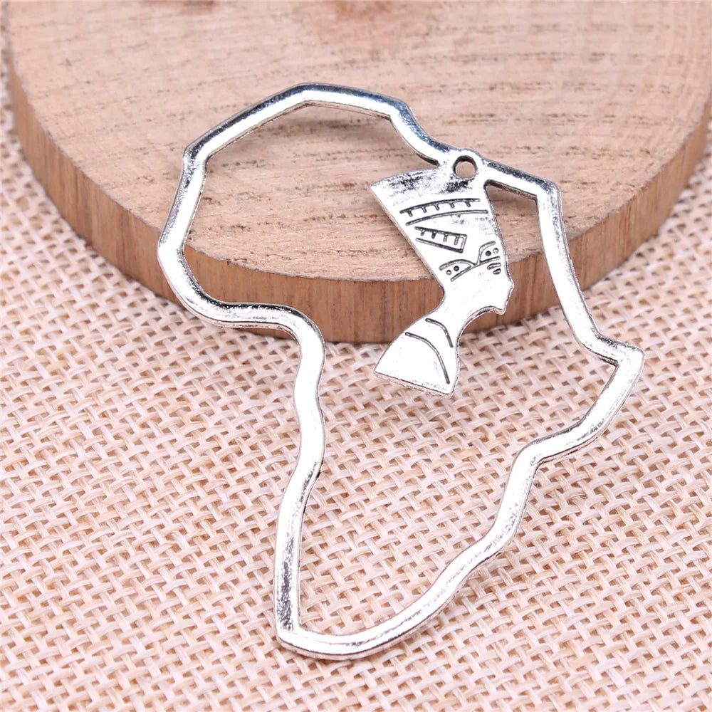 52x39mm 3.81g Antique Silver Finish Zinc Alloy Ancient Egyptian Pharaoh Pharaoh Head Charm Pendant for DIY Jewelry
