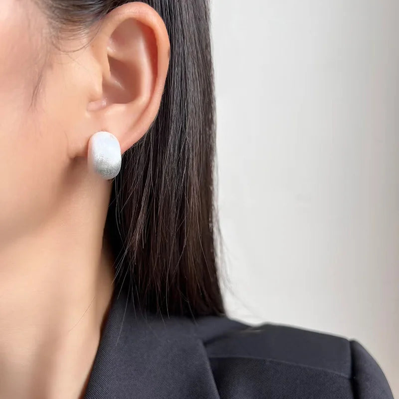 Elegant Brushed Alloy Bean Dome Stud & Clip On No Piercing Commuter Minimalist Metal Earrings