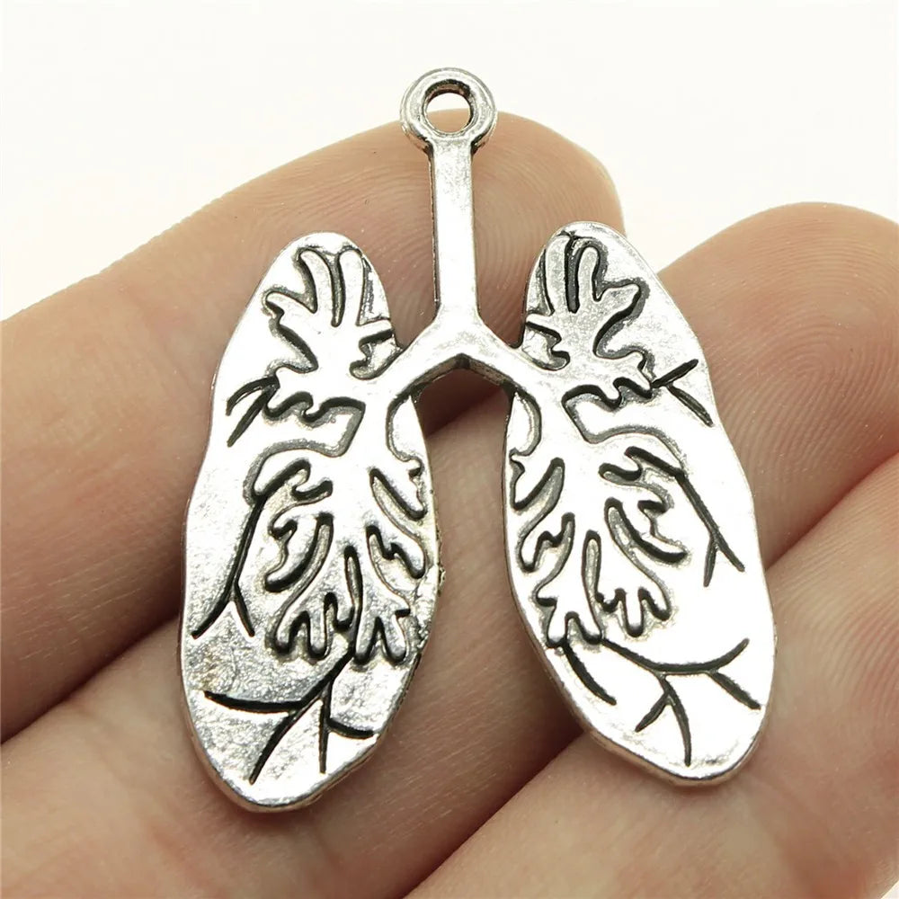 39x30mm 4.7g Antique Silver Zinc Alloy Lung Charm Pendant for DIY Anatomy Theme Jewelry Making