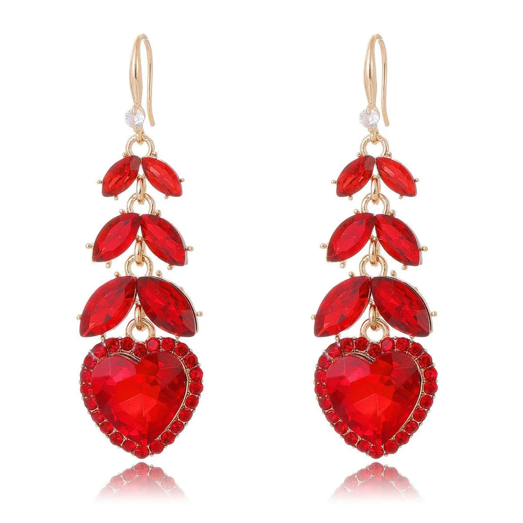 Luxury Crystal Heart Drop Earrings Rhinestone Alloy Bridal Dangle Earrings For Wedding Party Gift