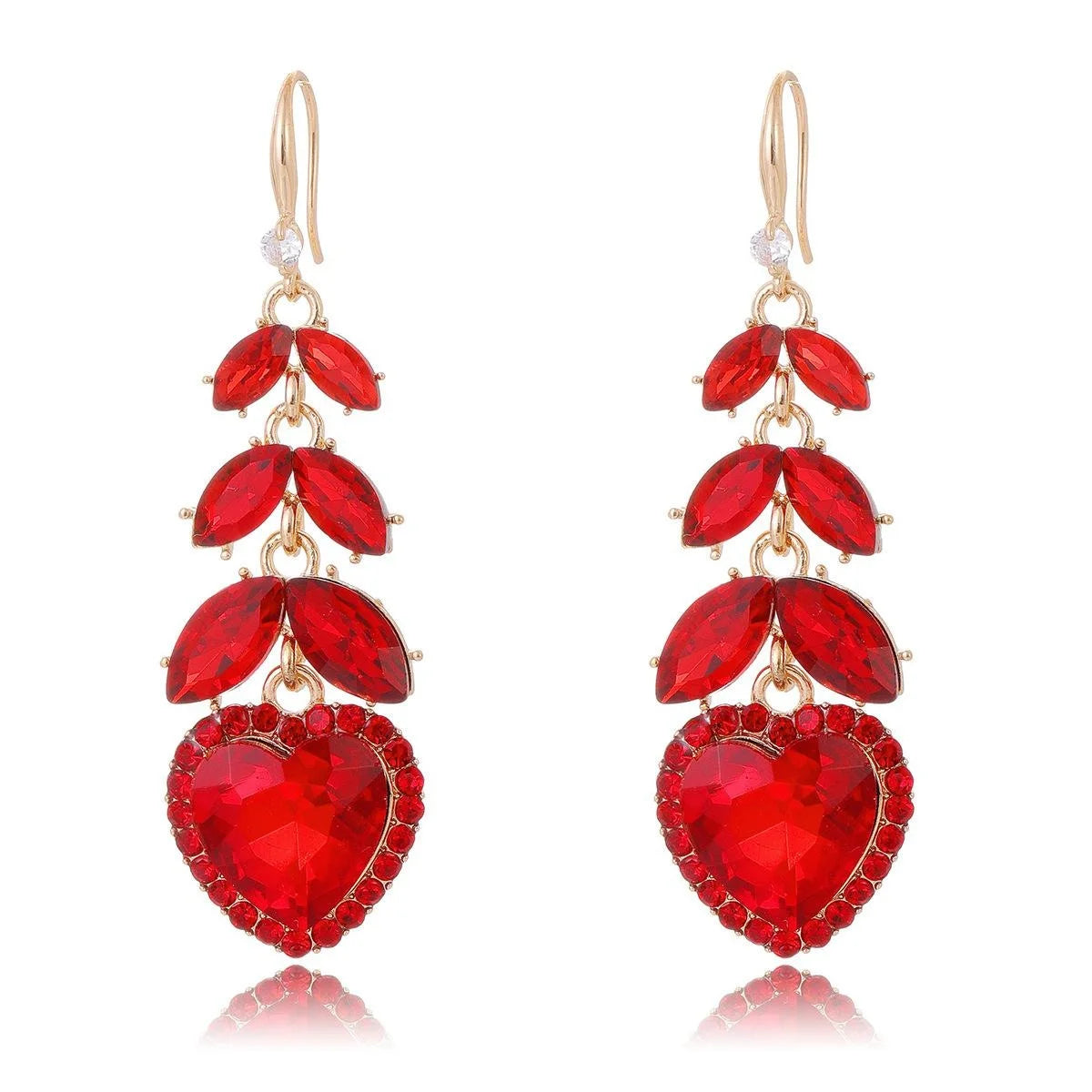Luxury Crystal Heart Drop Earrings Rhinestone Alloy Bridal Dangle Earrings For Wedding Party Gift