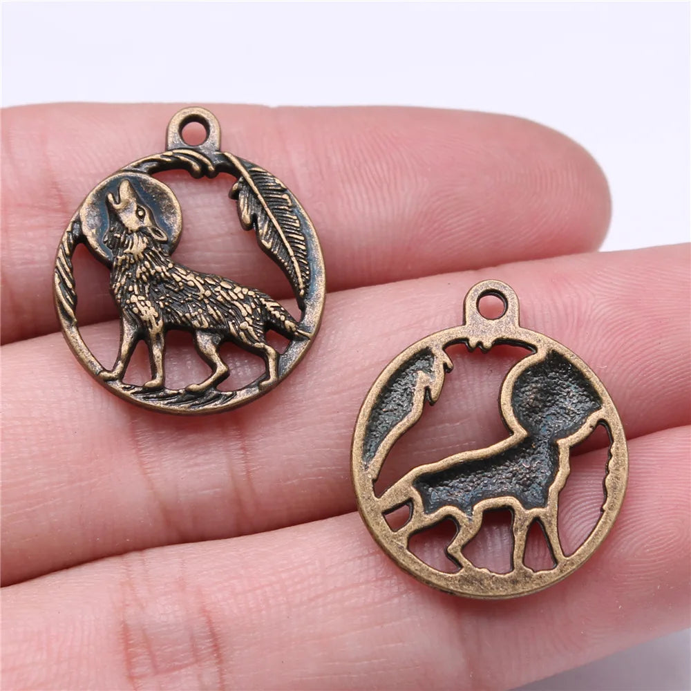 22x22mm 2.3g Zinc Alloy Moon Wolf Charm Pendant for DIY Necklace Bracelet Jewelry Making
