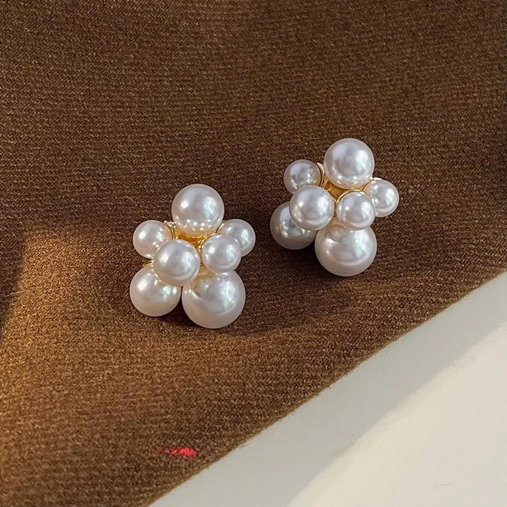 14K Plated Copper Irregular Geometric High Luster Pearl Stud Earrings Light Luxury