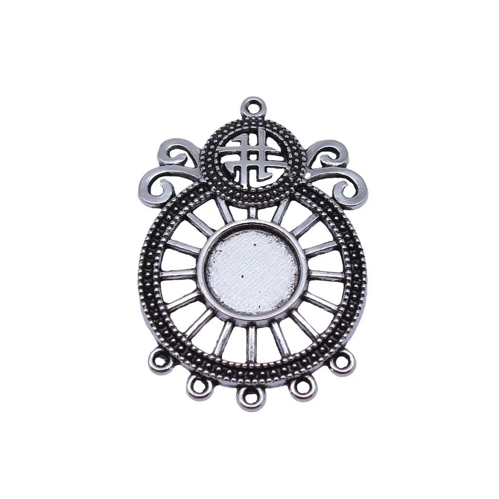 37x25mm 3.6g Antique Silver Zinc Alloy Gemstone Setting Earring Connector Charm for Jewelry DIY