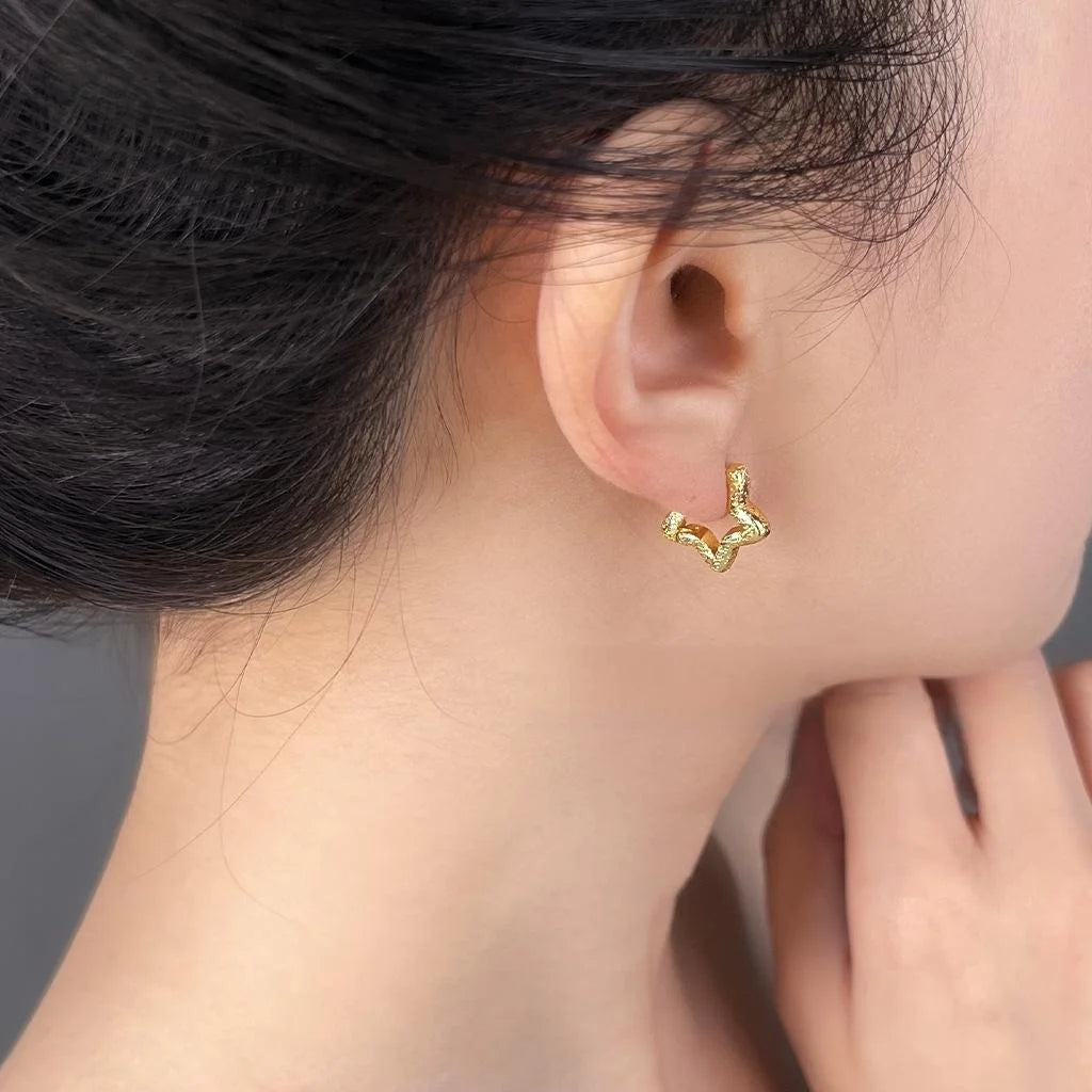 14K Gold Plated Copper Five Point Star Stud Earrings Minimalist Versatile Daily Jewelry