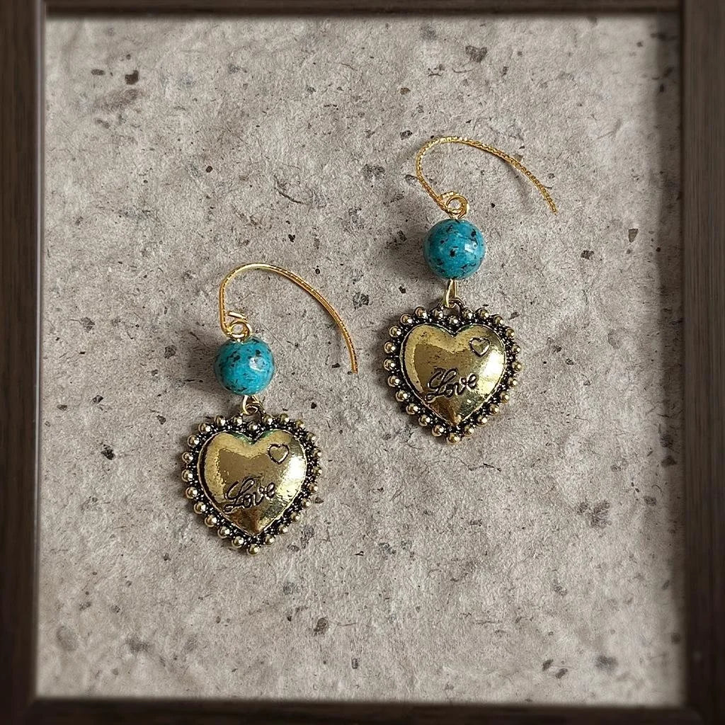 Vintage Ethnic Handmade Blackened Eco Copper Heart Geometric Drop Earrings For Women