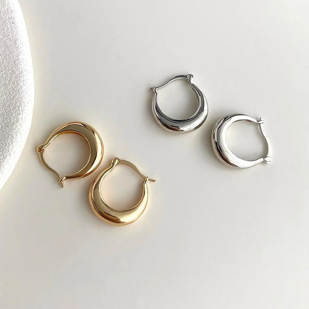 Versatile Copper Stud Earrings Smooth Metal Round Geometric Minimalist Daily Jewelry