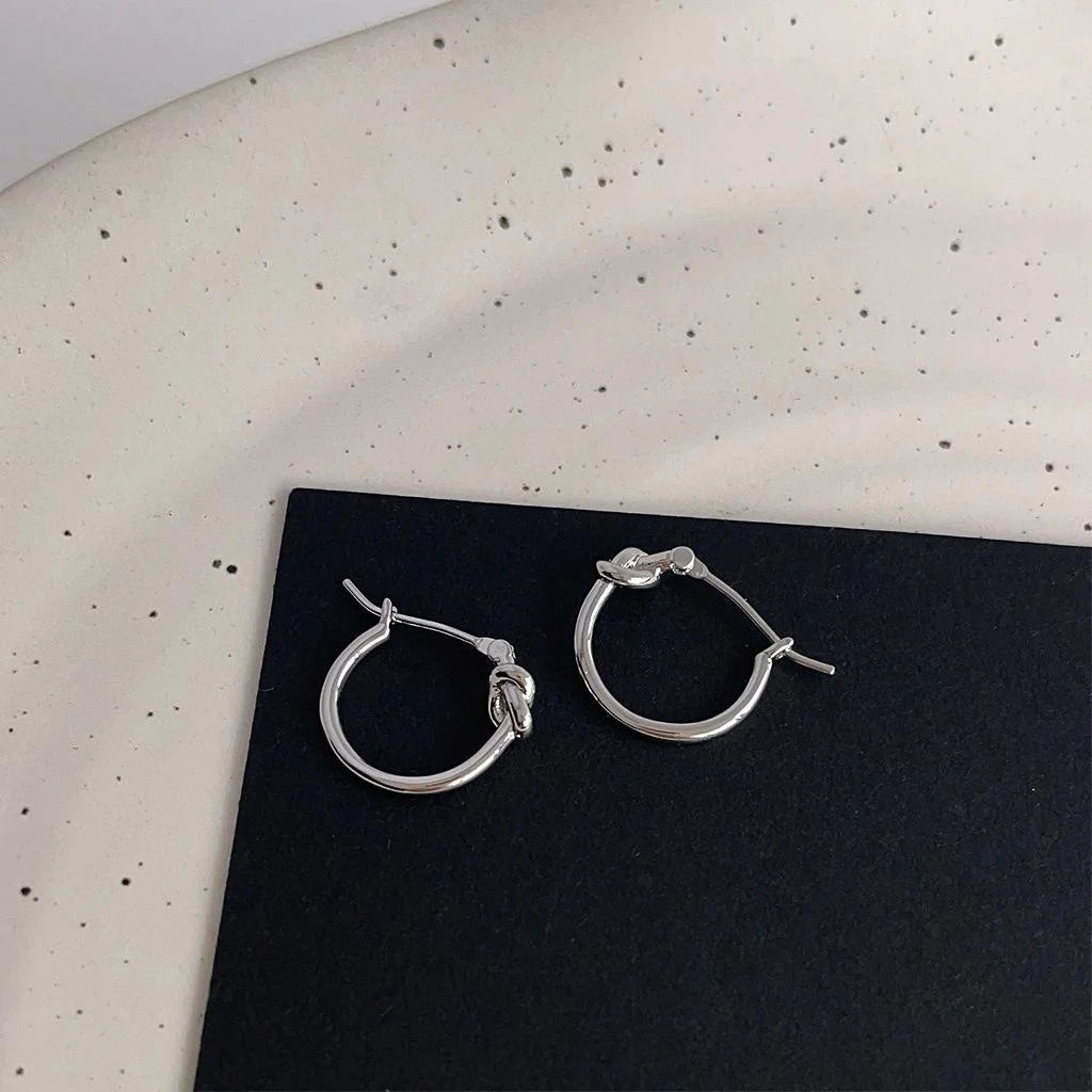 Minimalist Copper Knot Hoop Drop Earrings For Women Geometric Glossy Metal Commuter Jewelry