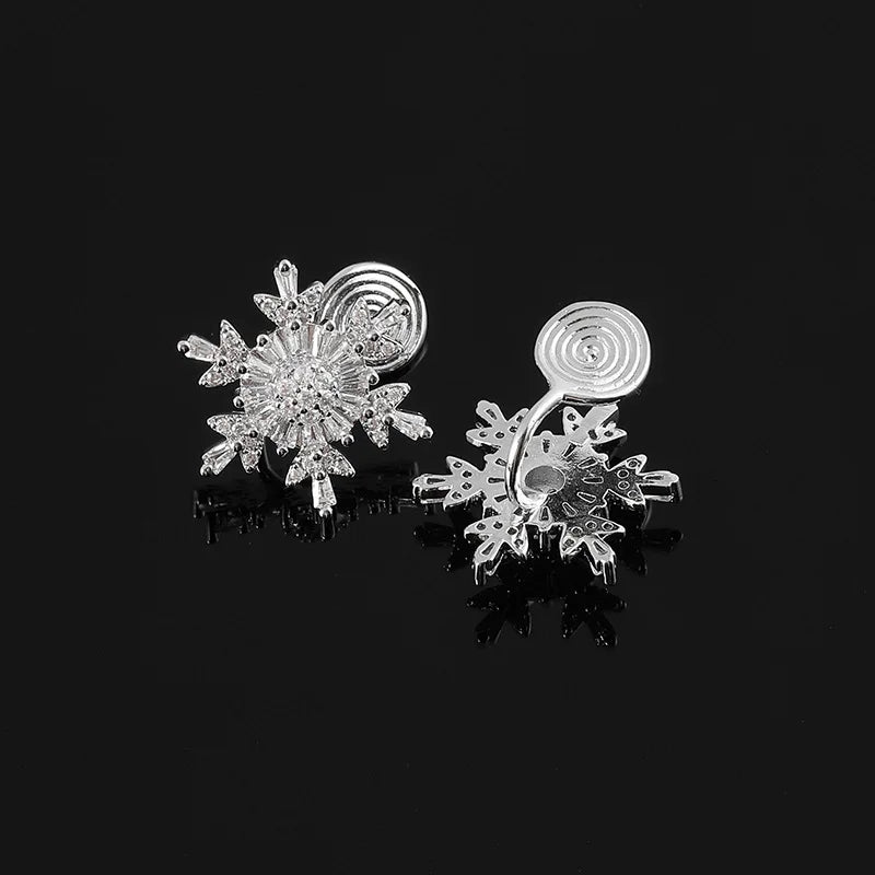 Elegant Zircon Snowflake Spiral Rhinestone Stud & Clip On No Piercing Luxury Bridal Party Earrings
