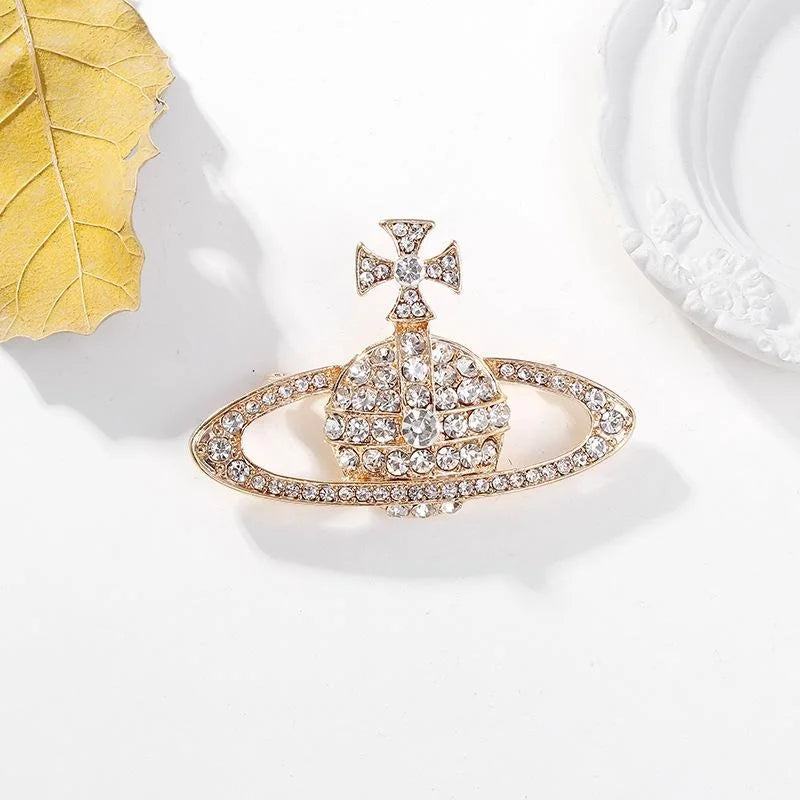Luxury Rhinestone Saturn Planet Brooch, Sparkling Universe Lapel Pin Corsage For Suit Bag Gift