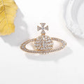 Luxury Rhinestone Saturn Planet Brooch, Sparkling Universe Lapel Pin Corsage For Suit Bag Gift