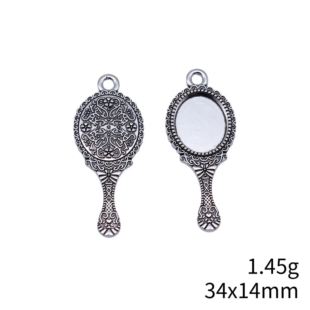 34x14mm 1.45g Antique Silver Zinc Alloy Vintage Mirror Charm Pendant for DIY Necklace Making