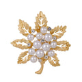 Vintage Matte Gold Alloy Maple Leaf Brooch With Faux Pearls And Rhinestones, Elegant Lapel Pin Gift