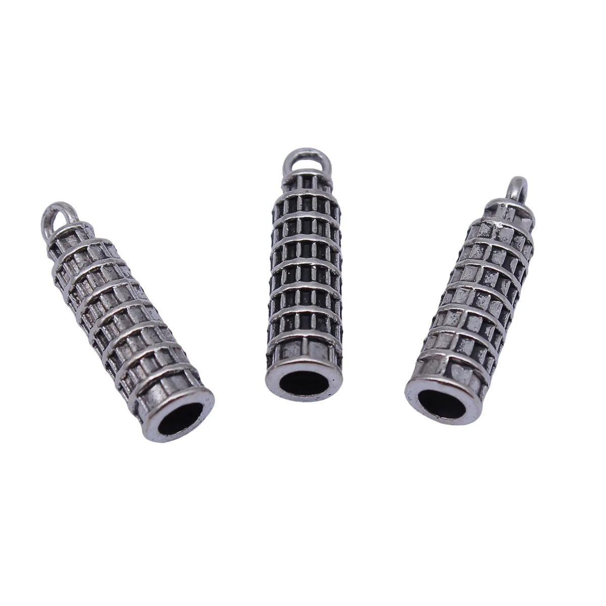 25x7mm 2.5g Antique Silver Zinc Alloy Leaning Tower of Pisa Charm Pendant for DIY Travel Jewelry