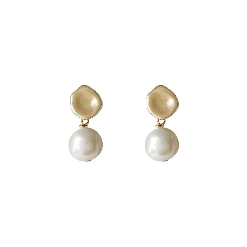 Baroque Freshwater Pearl Stud Earrings Matte Silver Plated Copper Geometric Vintage Jewelry