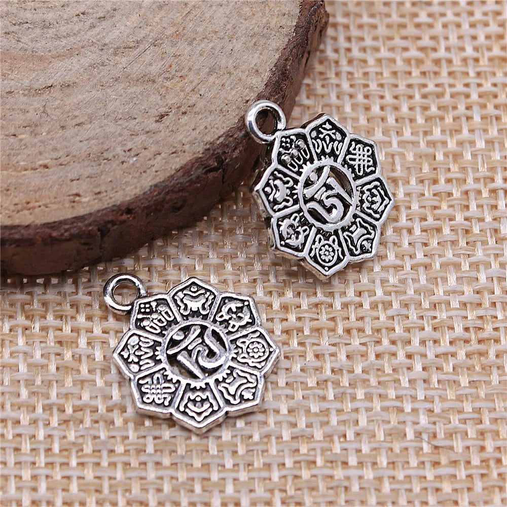 15x18mm 1.1g Antique Silver Zinc Alloy OM Symbol Charm Pendant for Necklace Bracelet Making