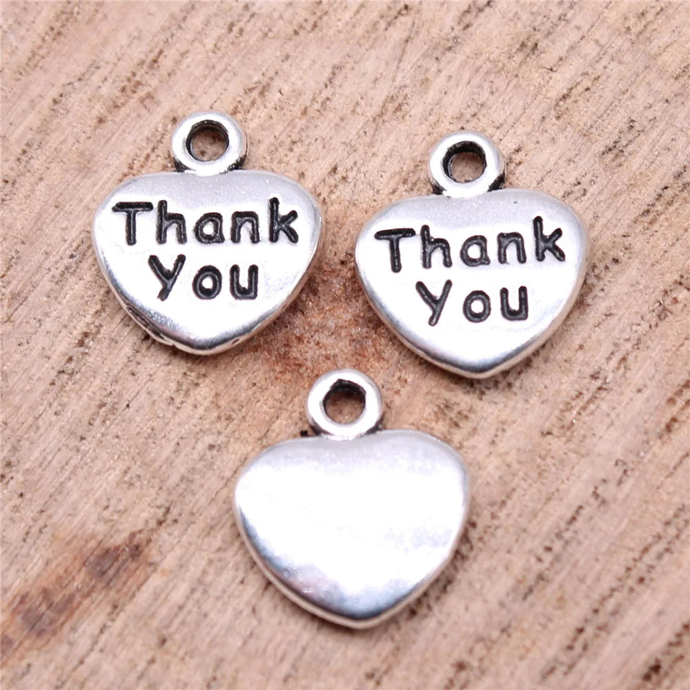 13x11mm 0.9g Antique Silver Zinc Alloy Thank You Heart Charm Pendant for DIY Necklace Bracelet Making