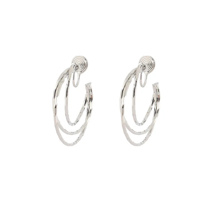 Elegant Silver Alloy Multi Layer Spiral Hoop Stud & Clip On No Piercing Statement Earrings