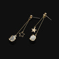 Elegant Gold Alloy Spiral Star Cat Eye Stone Long Drop Stud & Clip On No Piercing Earrings