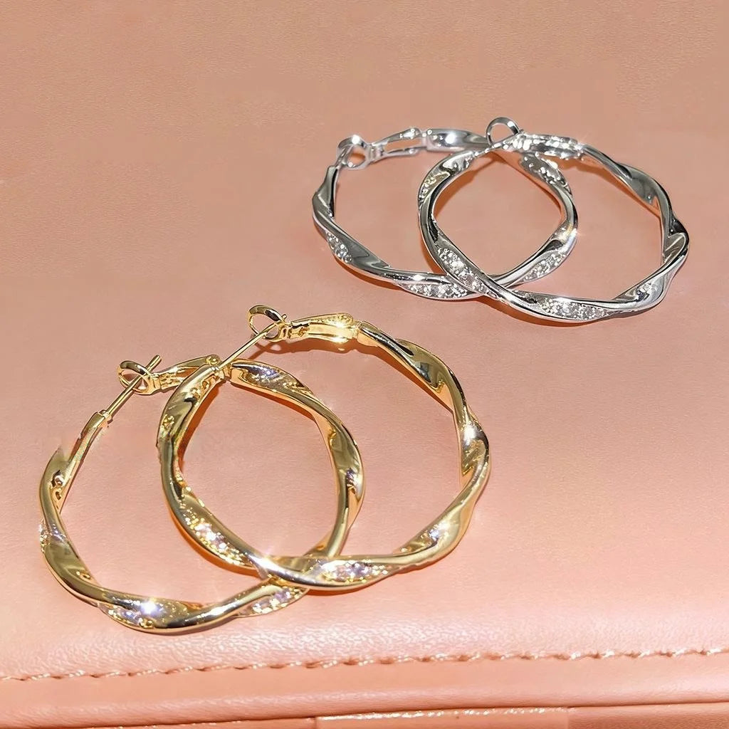 Minimalist American Sparkle Zircon Twisted Eco Friendly Copper Hoop Earrings Geometric Round Jewelry