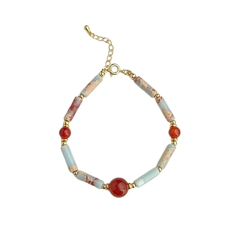 New Chinese Style Natural Stone Red Agate Shoushan Stone Handmade Geometric Bracelet