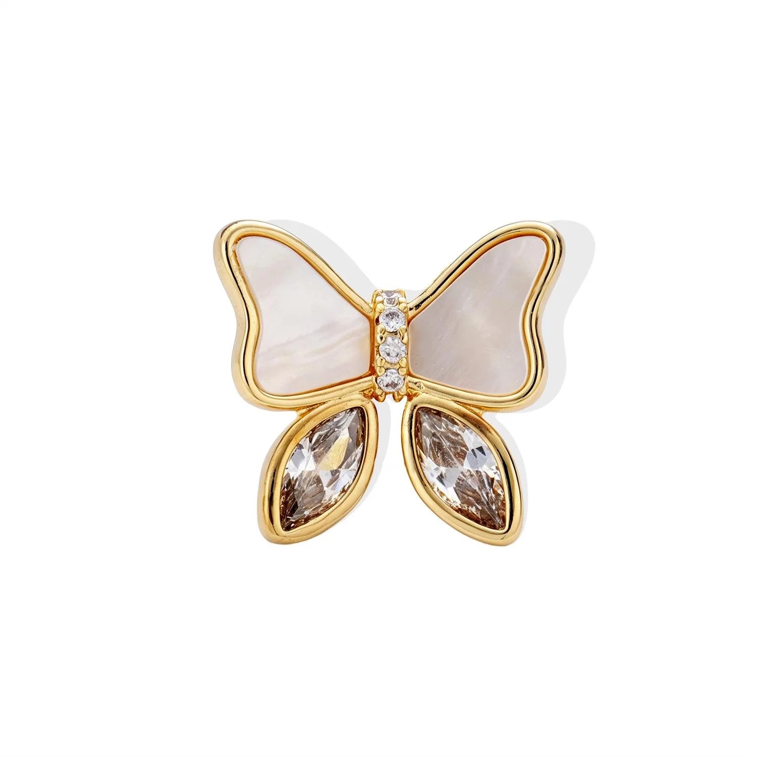 Light Luxury Mother Of Pearl Butterfly Brooch Gold Plated Copper Zircon Lapel Pin Suit Accessory Gift