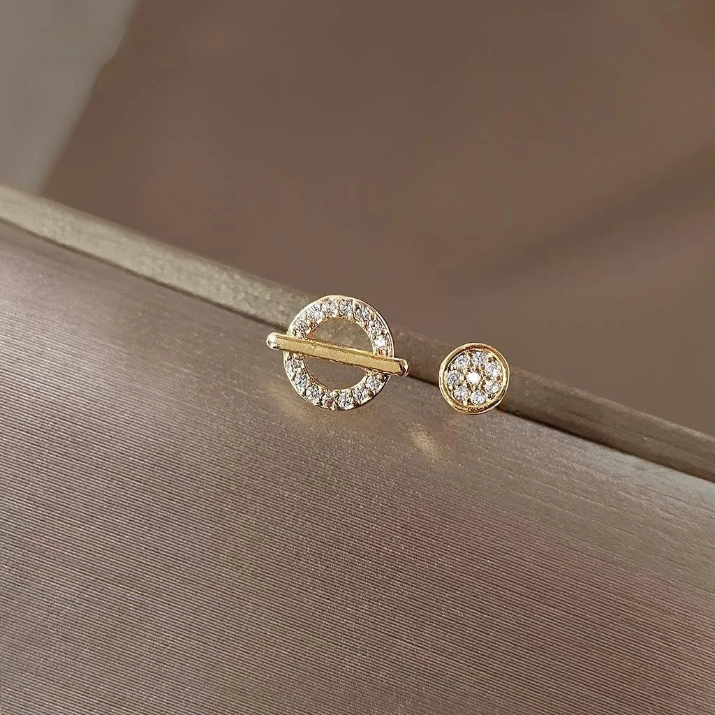 Copper Zircon Micro Pave Asymmetric Planet Geometric Minimalist Mini Stud Earrings
