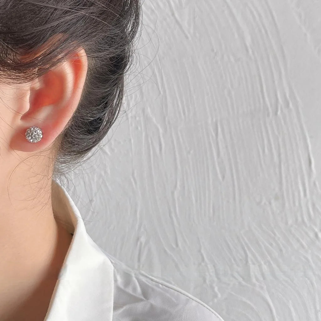 Glass Rhinestone Round Ball Stud Earrings Sparkling Geometric Full Rhinestone Light Luxury Style