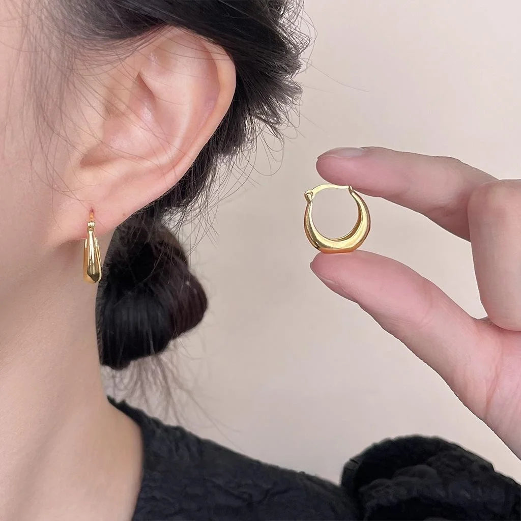 Versatile Copper Stud Earrings Smooth Metal Round Geometric Minimalist Daily Jewelry