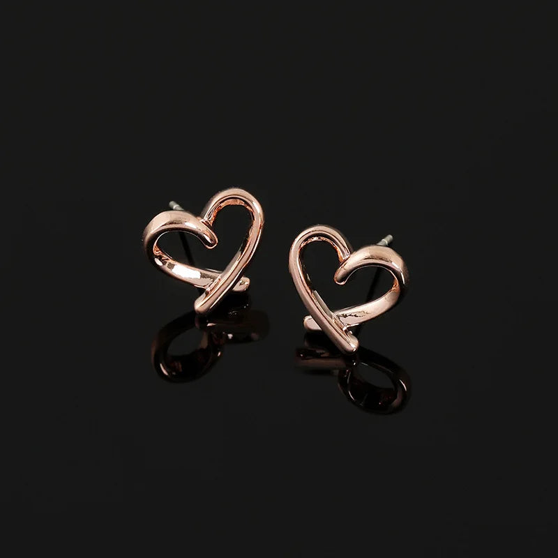 Elegant Rose Gold Alloy Open Heart Spiral Stud & Clip On No Piercing Minimalist Women's Earrings