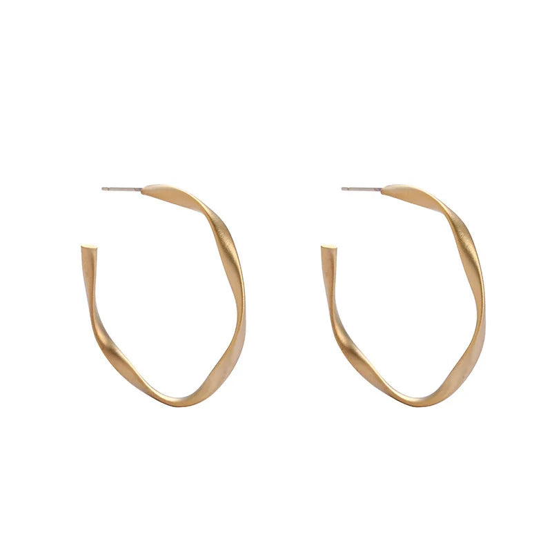 Luxury Gold Alloy Spiral Disc Twisted Hoop Stud & Clip On No Piercing Women's Fashion Earrings