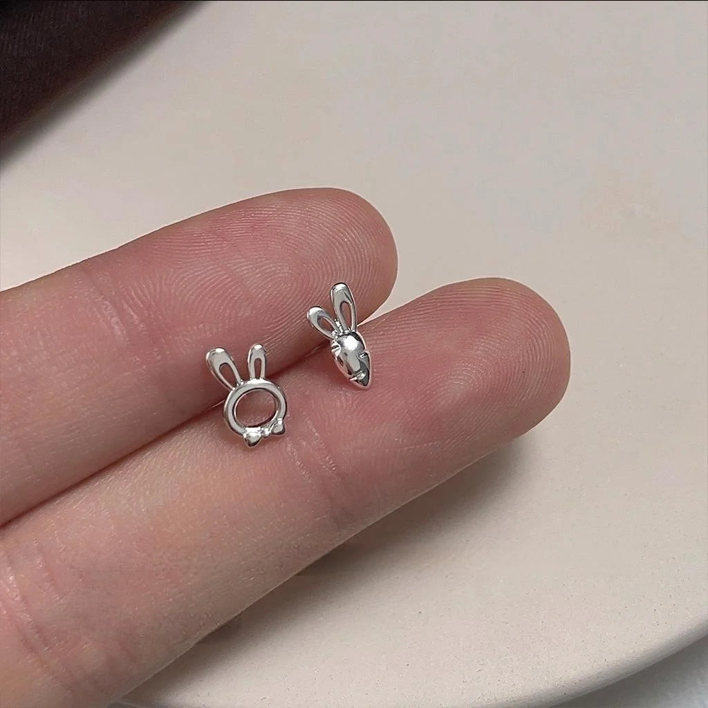 Cute Asymmetric Hollow Carrot Rabbit Copper Mini Stud Earrings For Girls