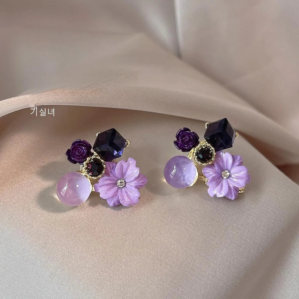 Forest Style 14K Plated Copper Amethyst Flower Stud Earrings