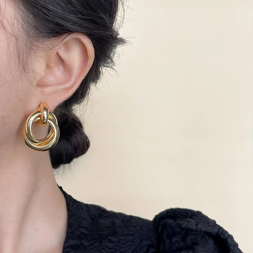 14K Gold Plated Copper Geometric 3D Rope Knot Drop Earrings For Elegant Office Style