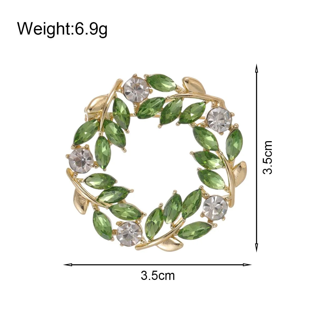 Elegant Green Rhinestone Leaf Wreath Alloy Brooch For Women, Summer Lapel Pin Corsage Suit Accessory