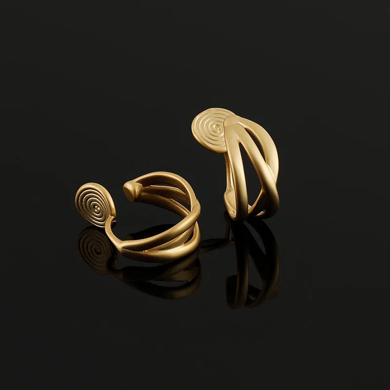 Elegant Matte Gold Alloy Twisted Hoop Stud & Clip On No Piercing Commuter Minimalist Metal Earrings