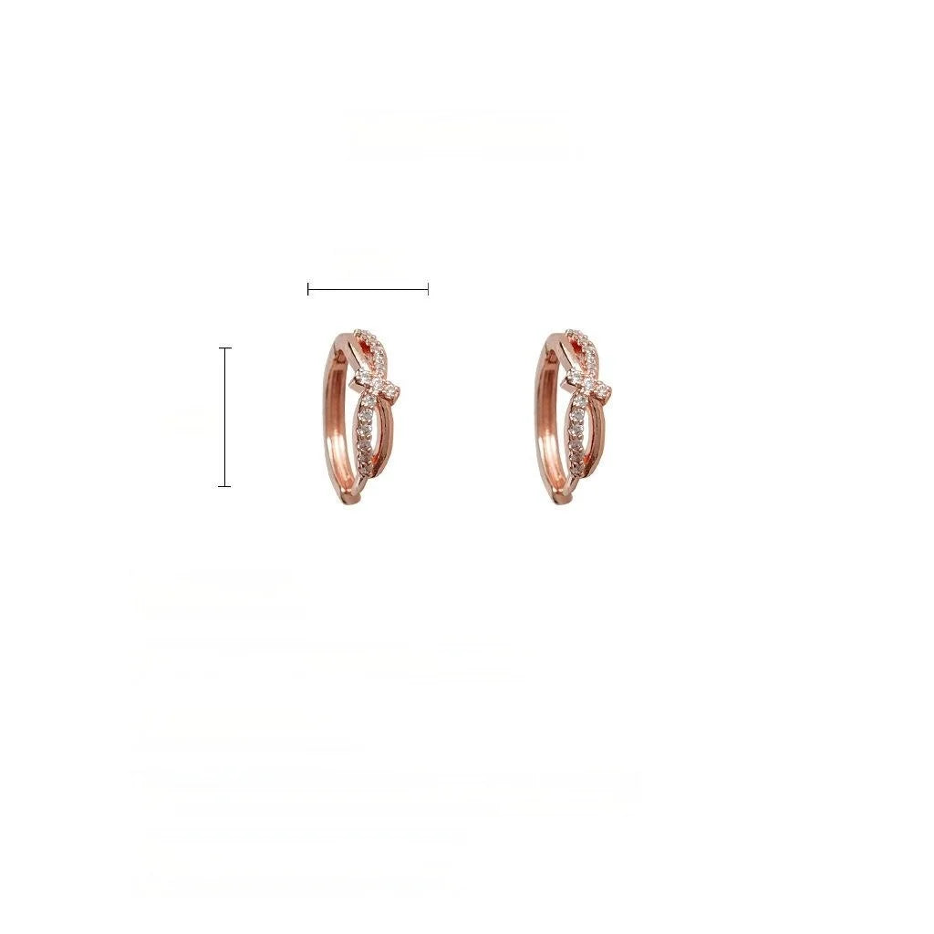 Rose Gold Plated Copper Knot Drop Earrings With Micro Pave Zircon, Geometric Round Minimalist Jewelry