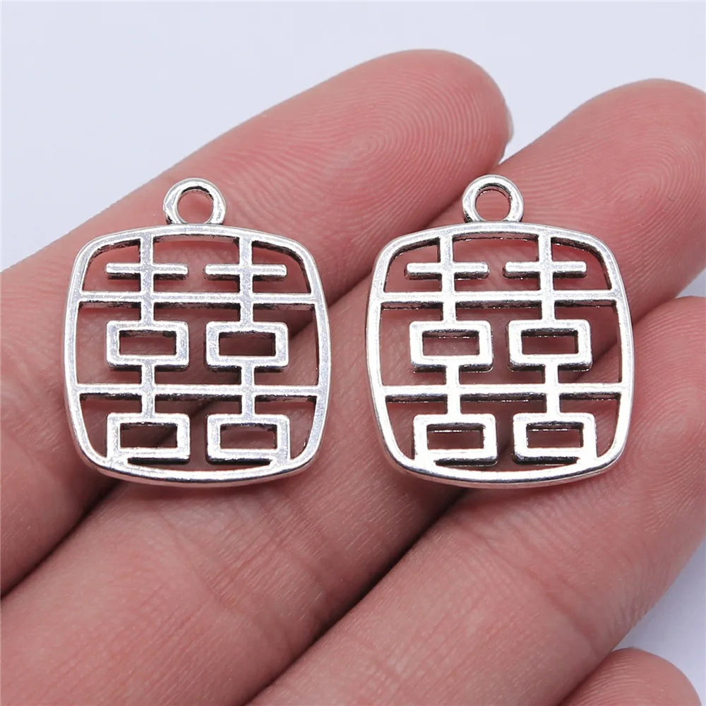 24x20mm 2.1g Multicolor Zinc Alloy Double Happiness Character Letter Charm Pendant for DIY Jewelry Making