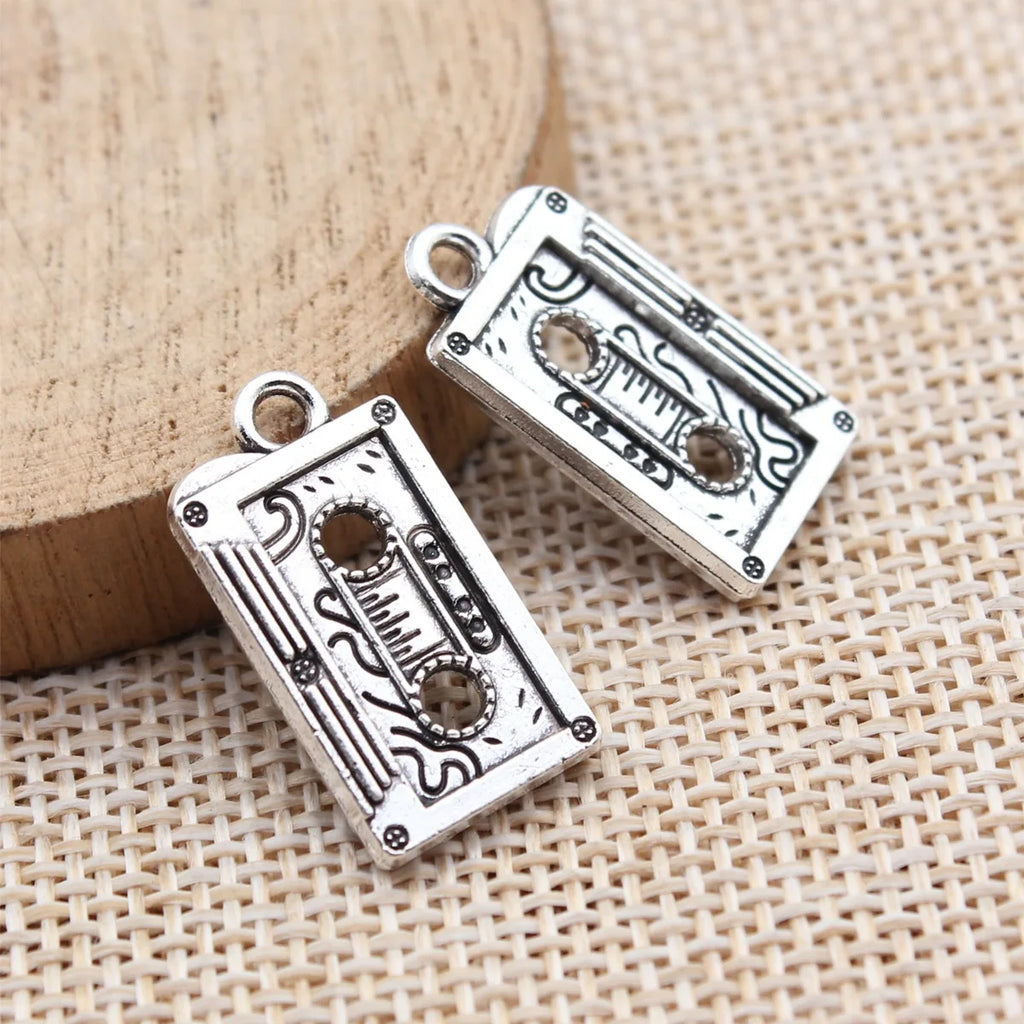 23x12mm 2.2g Antique Silver Zinc Alloy Vintage Cassette Tape Charm Pendant for Retro DIY Jewelry