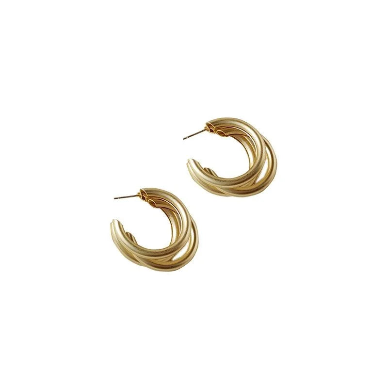 Vintage Matte Gold C-Shaped Geometric Hoop Earrings Copper