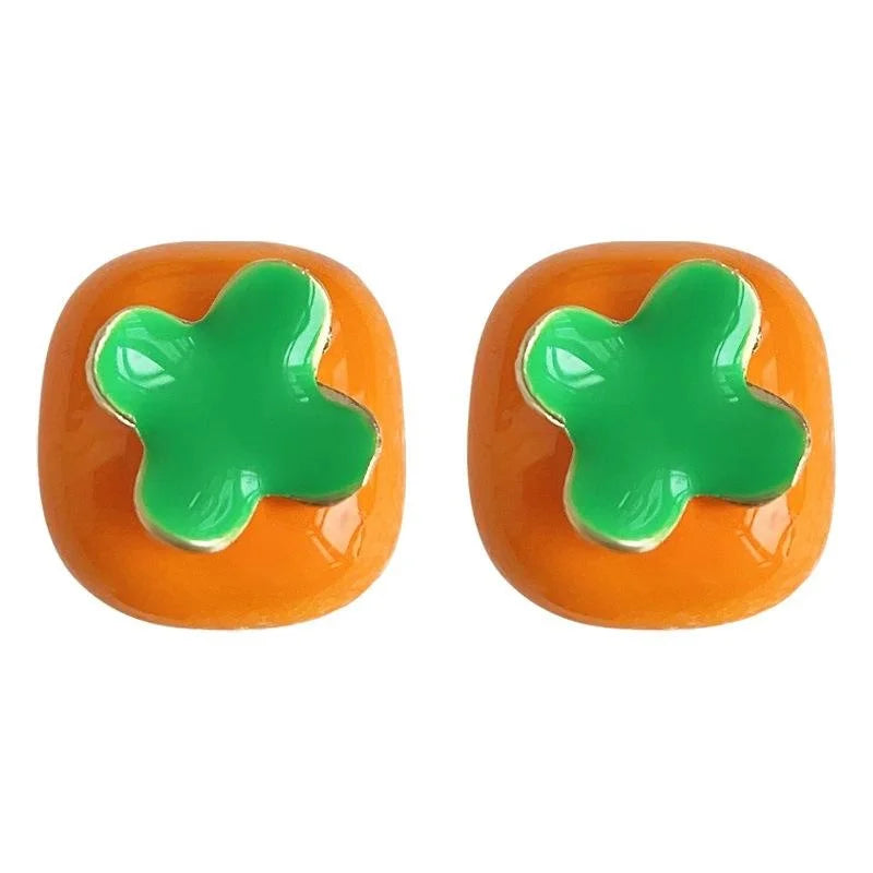 Sweet Persimmon Fruit Stud Earrings Copper Cute Little Lantern Design For Students