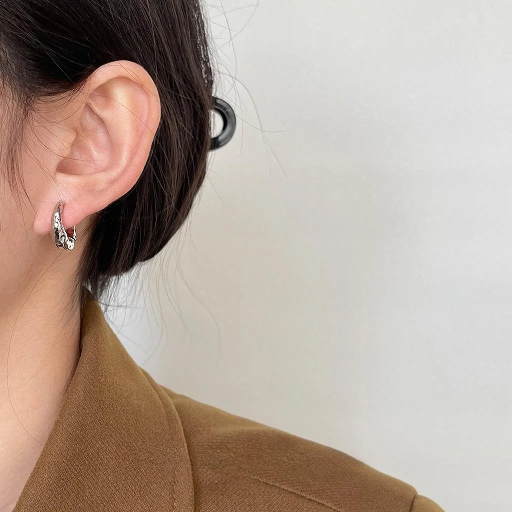 Light Luxury 14K Gold Plated Copper Round Geometric Textured Stud Earrings