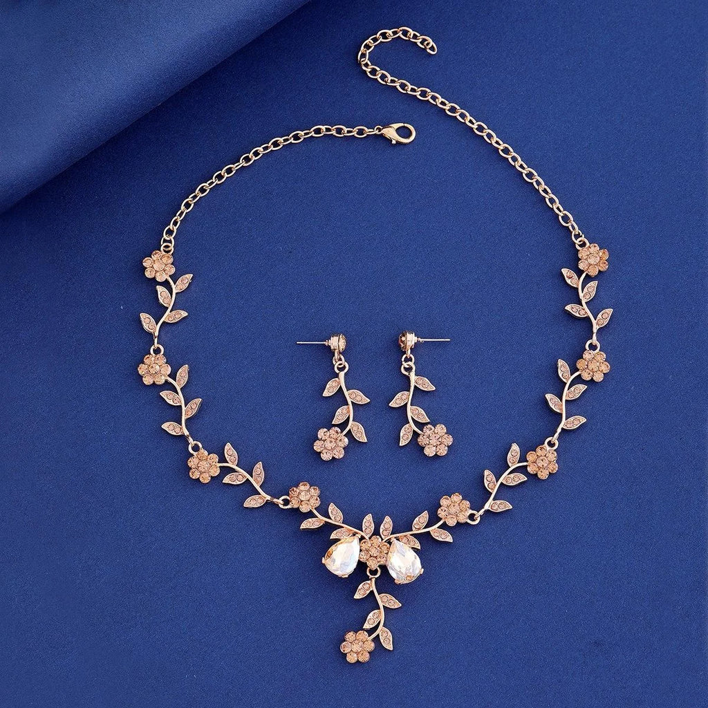 Elegant Green Rhinestone Flower Vine Necklace And Earrings Jewelry Set, Alloy Bridal Jewelry For Wedding Party Gift