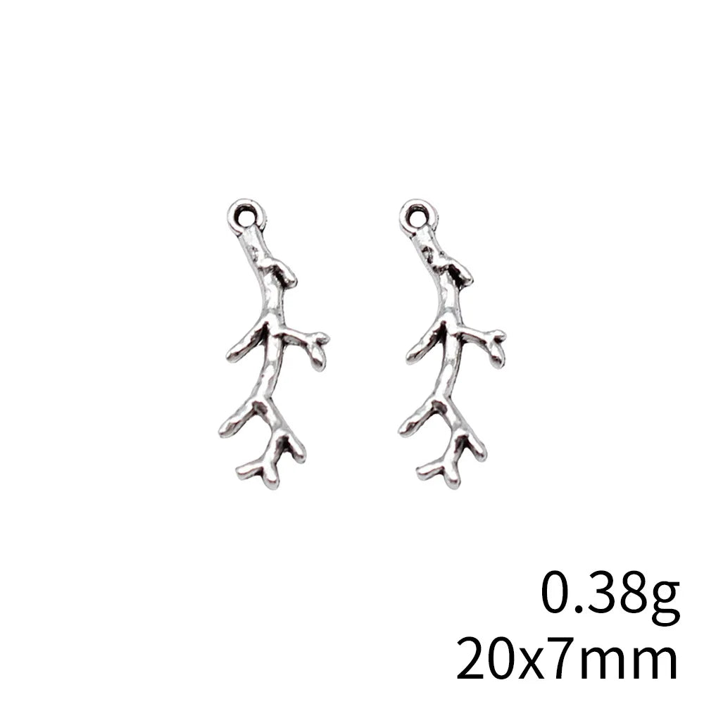 20x7mm 0.38g Antique Silver Zinc Alloy Branch Charm Pendant for DIY Vintage Jewelry Making
