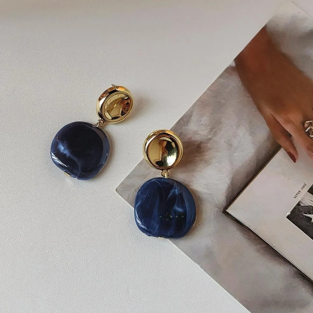 Premium Haze Blue Acrylic Irregular Geometric Round 14K Plated Stud Earrings For Women