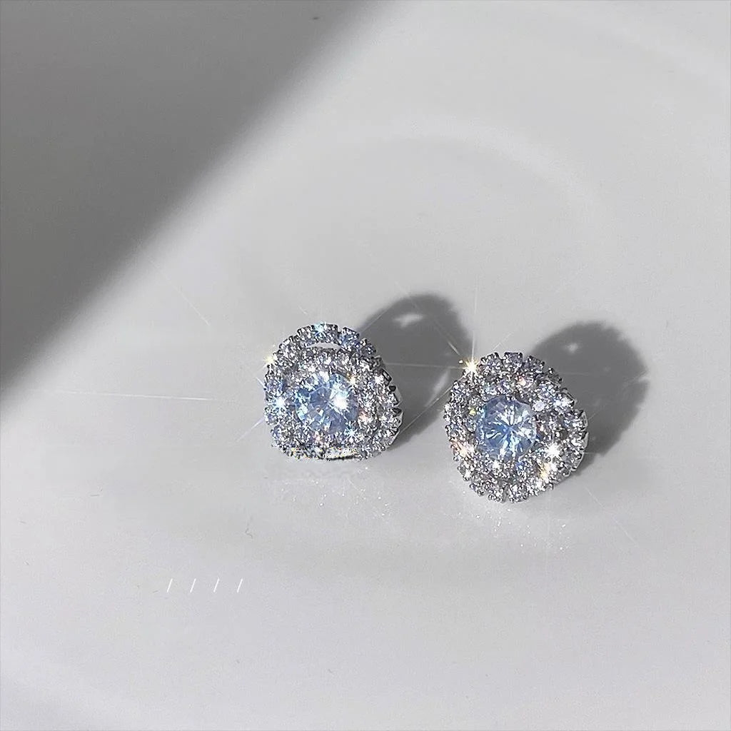Light Luxury Copper Micro Pave Zircon Round Geometric Stud Earrings With Multi Layer 3D Line Design