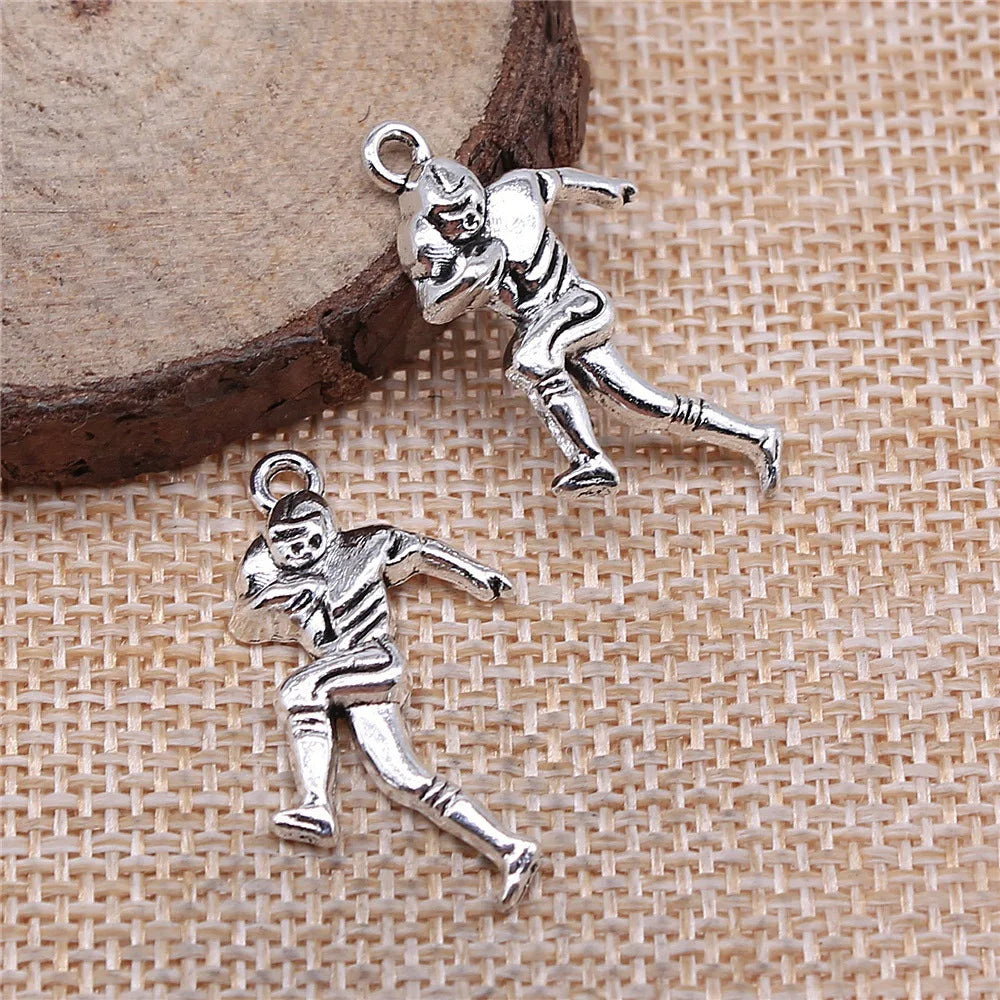 30x15mm 1.6g Antique Silver Zinc Alloy Football Athlete Charm Pendant for DIY Sports Jewelry Making