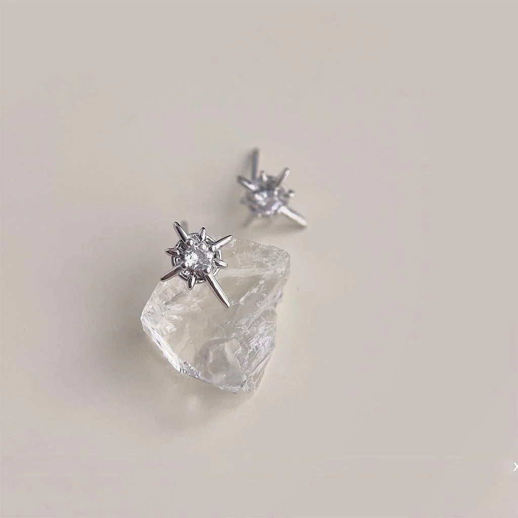 Mini Micro Pave Zircon Starburst Copper Stud Earrings, Versatile Style