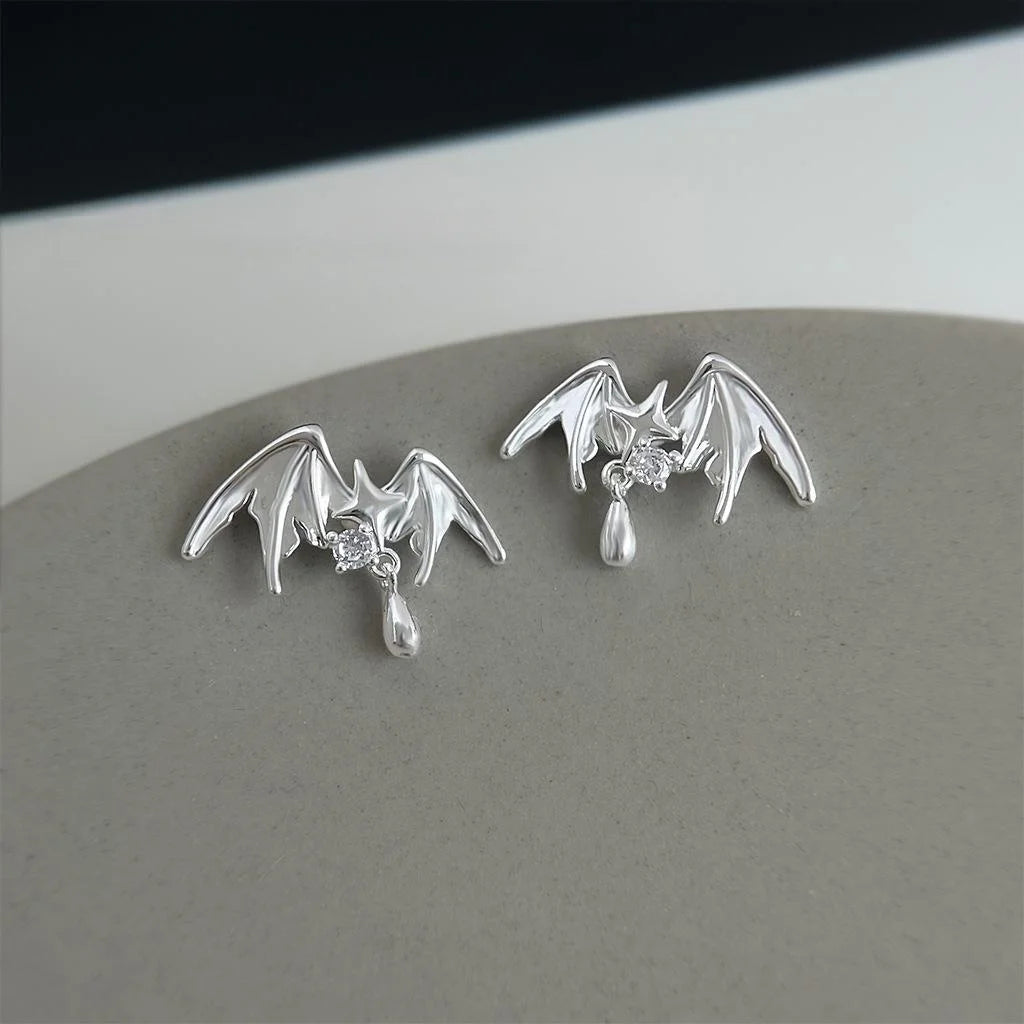 Silver Plated Copper Zircon Angel Wing Star Teardrop Stud Earrings For Women