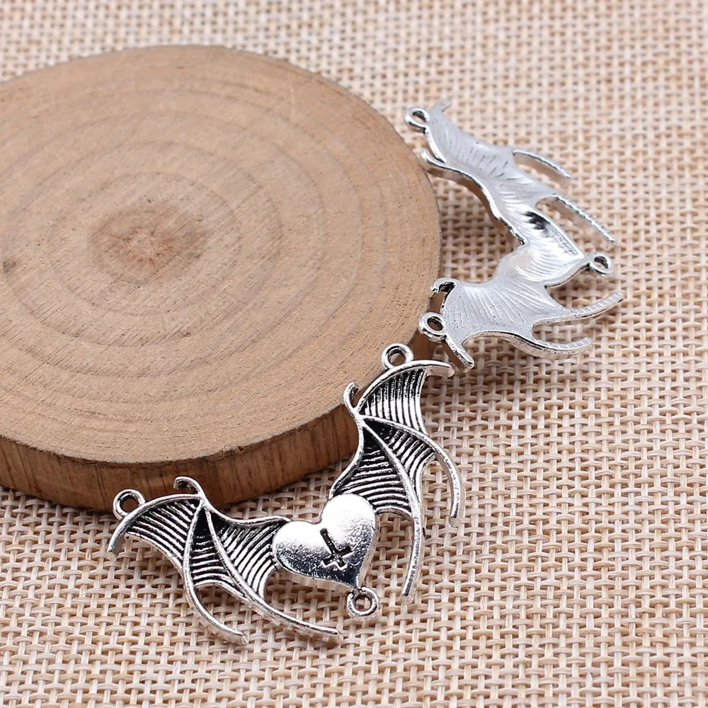 41x25mm 3.7g Gothic Zinc Alloy Heart Cross Bat Wing Charm Pendant for Halloween Jewelry Making